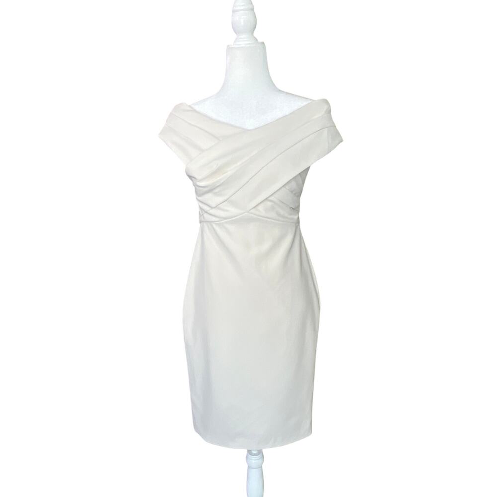 Lauren Ralph Lauren Cream Off-Shoulder Sheath Mini Dress